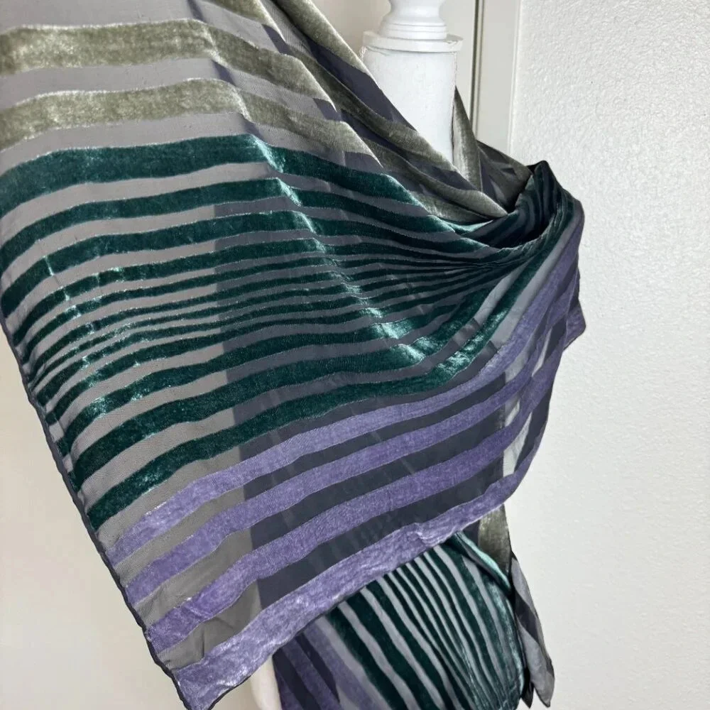 Museum Arts Collection Juraku Viscose & Silk Velvet Chiffon Stripped Scarf